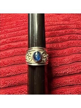 Sterling Blue Cabochon Swirl Ring Wide Band 925